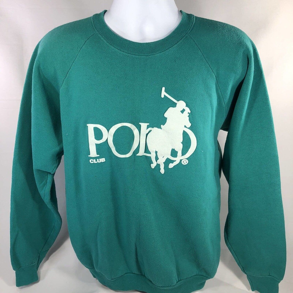 Vintage Polo Club Sweatshirt Turquoise Pullover Long Sleeve 80s 90s Puffy Print